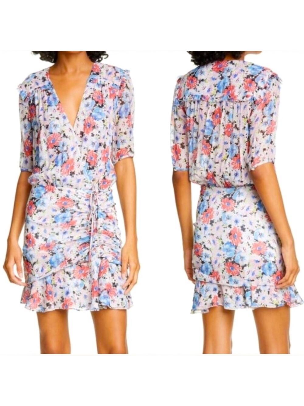 Veronica Beard Dakota Dress Women 24 Plus Floral Multi Silk NWT Ruched V-Neck